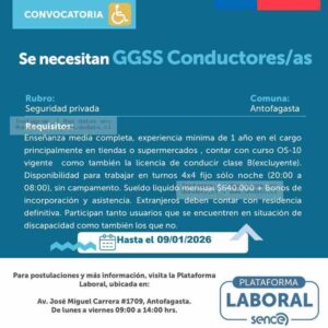 Conductor/a GGSS – Antofagasta, Turnos 4x4 Nocturnos