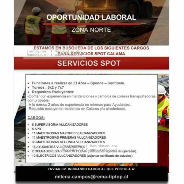 Oportunidad laboral Calama Vulcanizadores