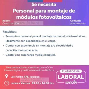 Personal para Montaje de Módulos Fotovoltaicos