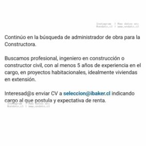 Administrador de Obra para Constructora