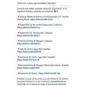 Vacantes Técnicos y Profesionales en Marine Farm Chile