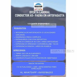 Conductor A5 Faena Antofagasta