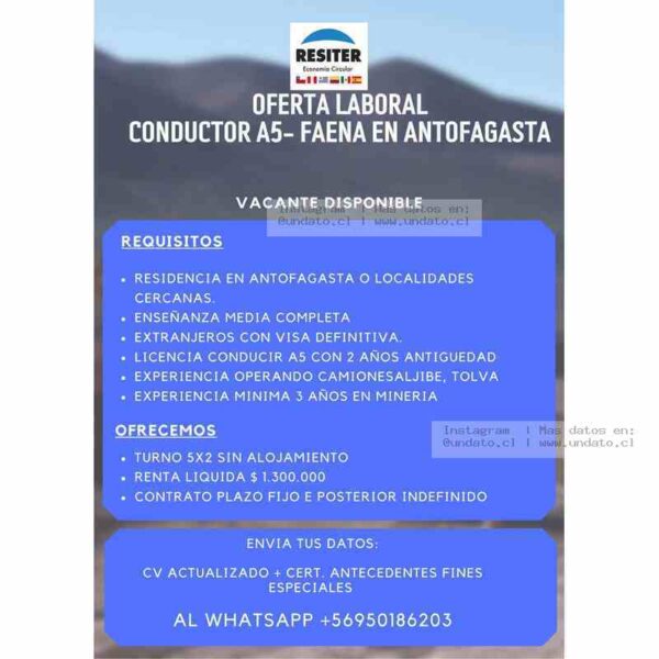 Conductor A5 Faena Antofagasta