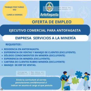 Ejecutivo Comercial Minería para Antofagasta