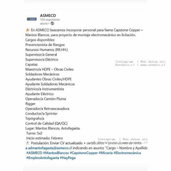 Empleos Capstone Copper Mantos Blancos
