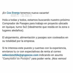 Vacante: Comprador de Pasajes Iquique