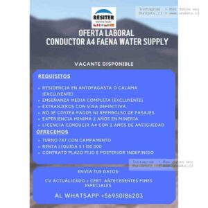 Conductor A4 Faena Water Supply – Turno 7x7