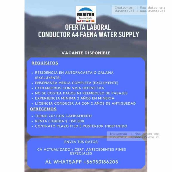 Conductor A4 Faena Water Supply – Turno 7x7