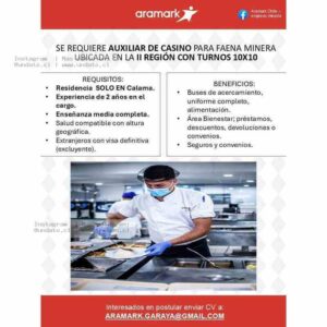 Auxiliar de Casino Faena Minera 10x10