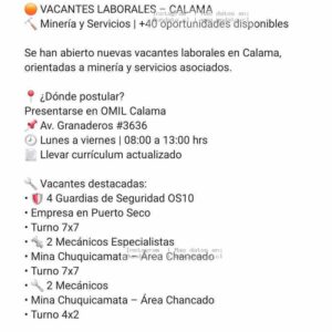 Vacantes Minería y Servicios en Calama
