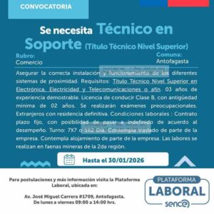 Técnico en Soporte – Faenas Mineras, Antofagasta