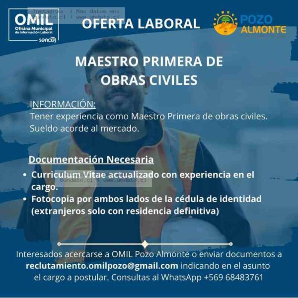 Maestro Primera de Obras Civiles – Pozo Almonte