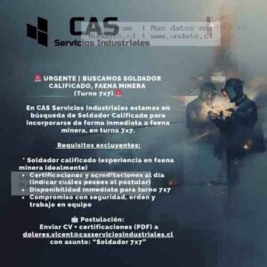 Soldador Calificado Turno 7x7 Mina