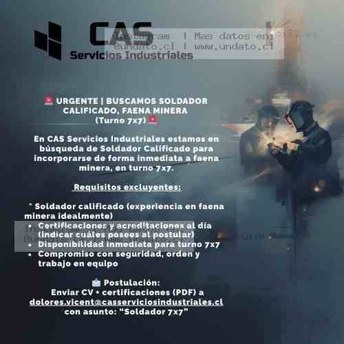 Soldador Calificado Turno 7x7 Mina