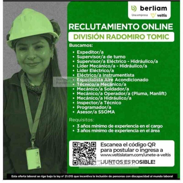 Vacantes en División Radomiro Tomic - Veltis