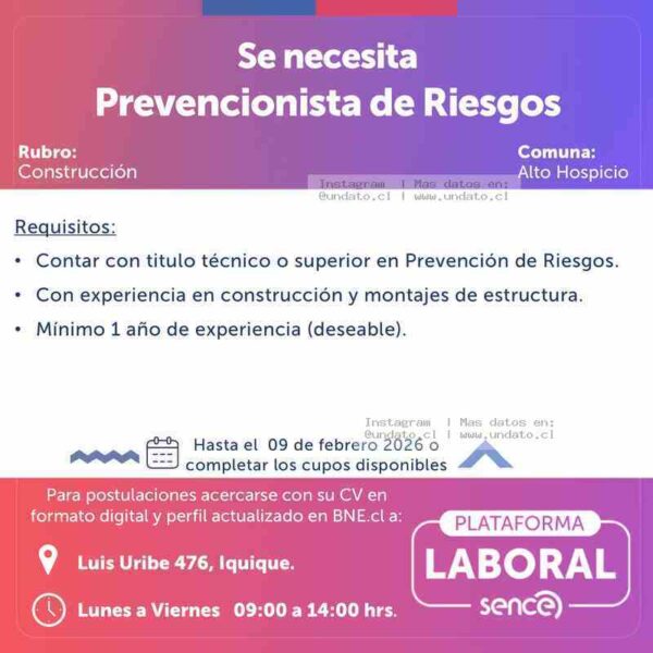 Prevencionista de Riesgos – Construcción Alto Hospicio