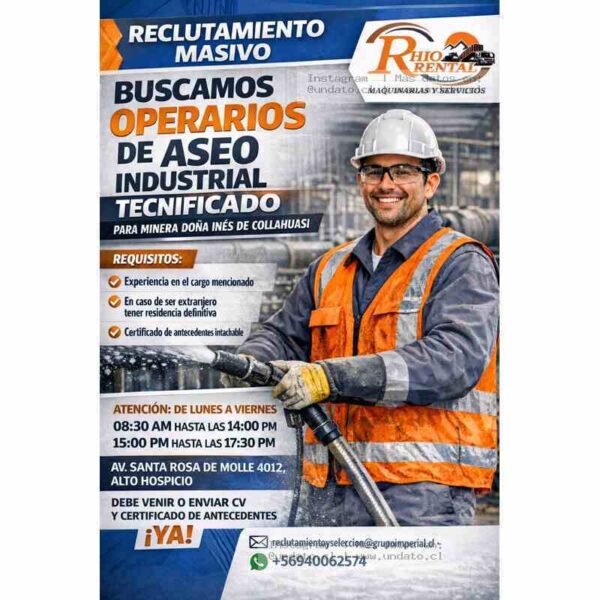 Operarios De Aseo Industrial – Minera Doña Inés De Collahuasi