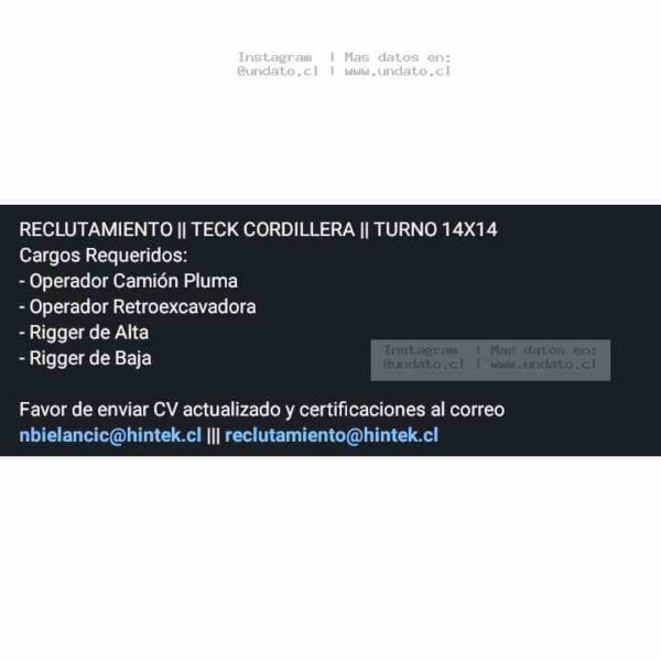 Operadores y Riggers Teck Cordillera Turno 14x14