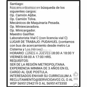 Empleos en Pudahuel: Operadores y Técnicos