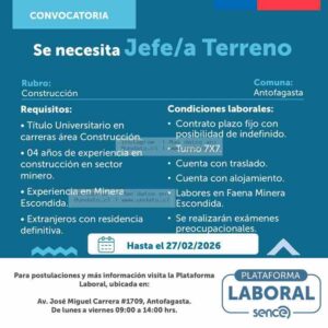 Jefe/a Terreno Construcción Minera