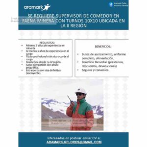 Supervisor de comedor en faena minera