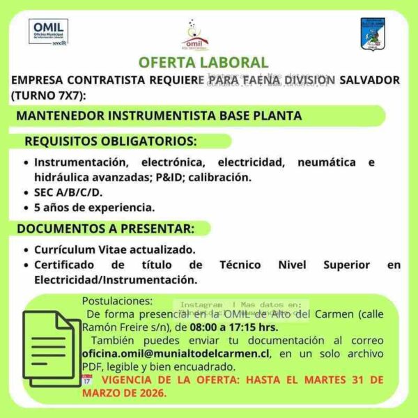 Mantenedor Instrumentista Base Planta 7x7