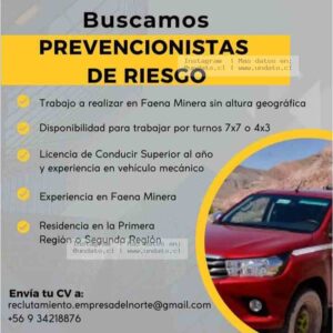 Prevencionistas de Riesgo para Faena Minera
