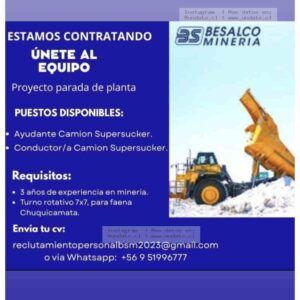 Contratación Camión Supersucker Minería
