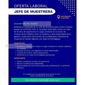 Jefe de Muestrera Minería Antofagasta