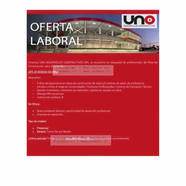 Jefe de Bodega en Obra
