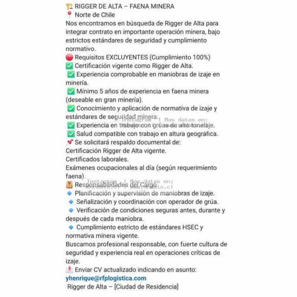 Rigger de Alta Minera