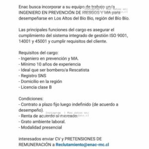 Ingeniero en Prevención de Riesgos y MA