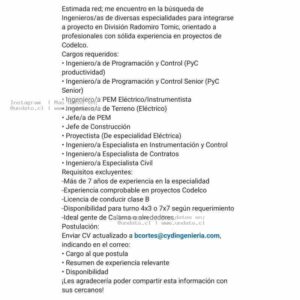Ingenieros Para Proyecto Minero Calama