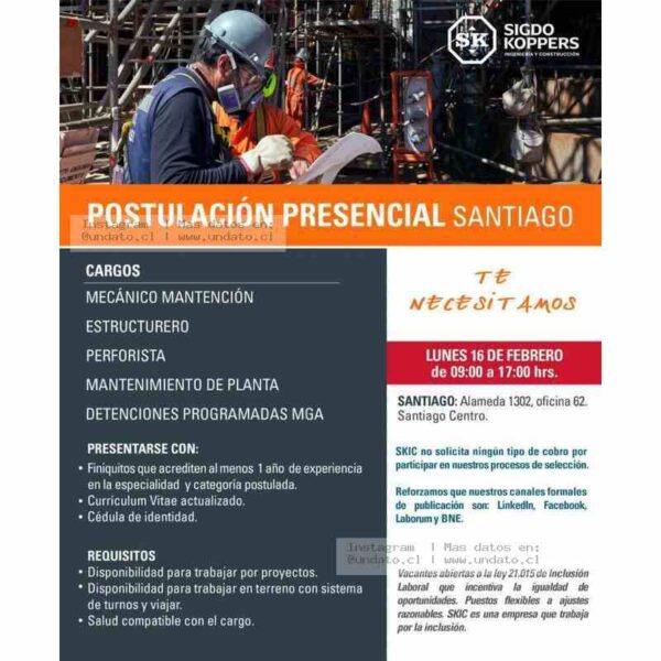 Vacantes Técnicos y Mantención - Santiago