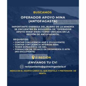Operador Apoyo Mina Antofagasta
