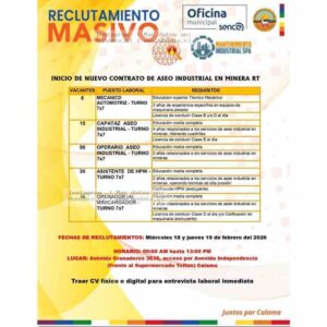 Vacantes Aseo Industrial Minera 7x7 Calama