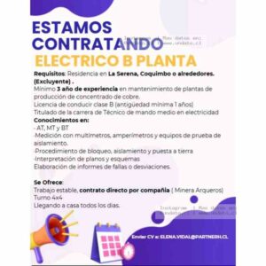 Electricista B Planta Minera