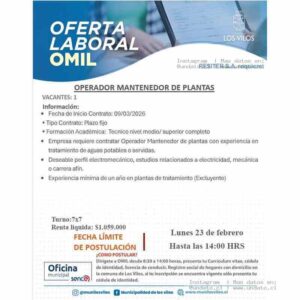 Operador Mantenedor de Plantas - 1 Vacante