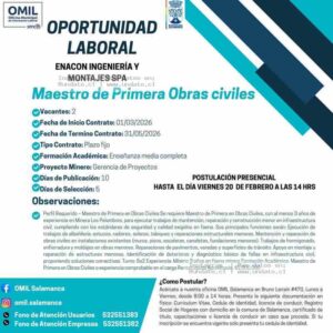 Maestro de Primera en Obras Civiles – Minera Los Pelambres