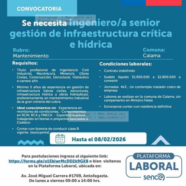 Ingeniero/a Senior Gestión Infraestructura Hídrica