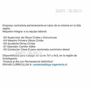 Empleos Minería Antofagasta Turnos 7x7 4x3
