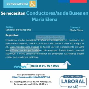 Conductor/a de Buses en María Elena
