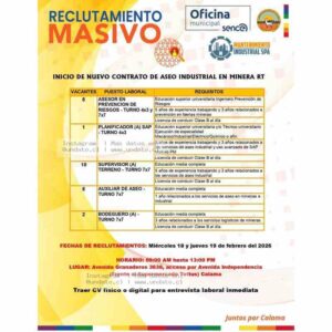 Reclutamiento Aseo Industrial Minera Calama