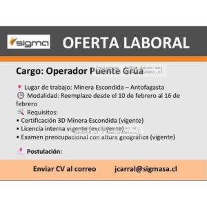 Operador Puente Grúa – Minera Escondida (Antofagasta)