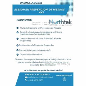 Asesor En Prevención De Riesgos Minería 4x3