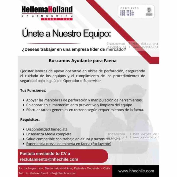 Ayudante Para Faena Minera
