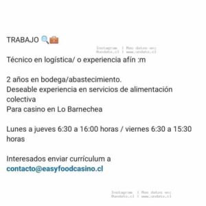 Técnico En Logística Para Casino Lo Barnechea