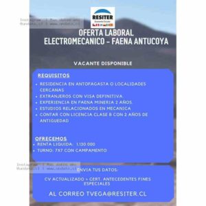 Electromecánico Faena Antucoya