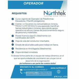 Operador Plataformas Elevadoras Minería Antofagasta