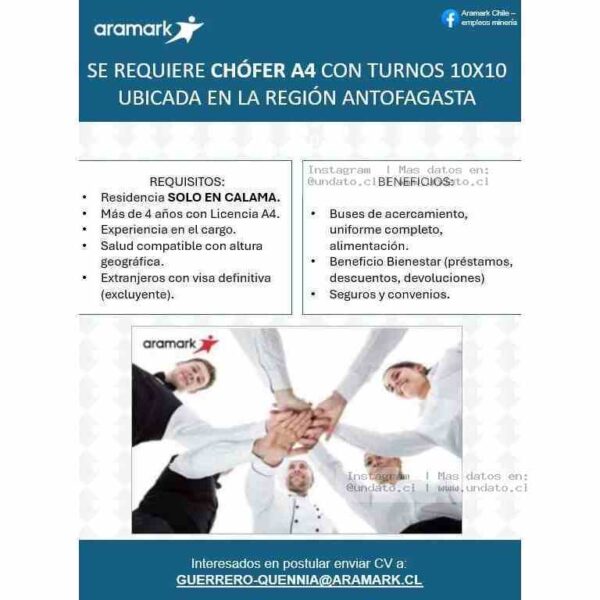 Chófer A4 Turnos 10x10 Calama